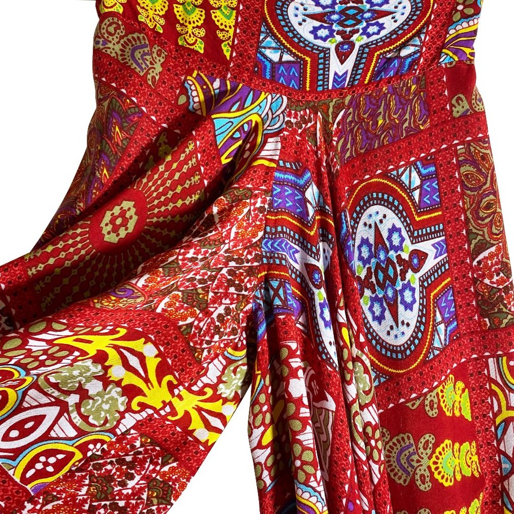 Retro Earthbound Trading Co. Boho Red Print Wide Leg Maxi Split Skirt Size M